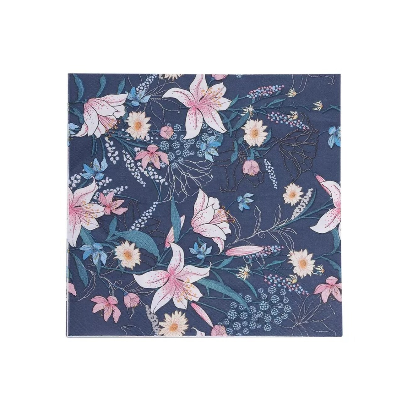 20 Navy Blue 13x13 in Cocktail Paper NAPKINS Water Lily Design Party Events